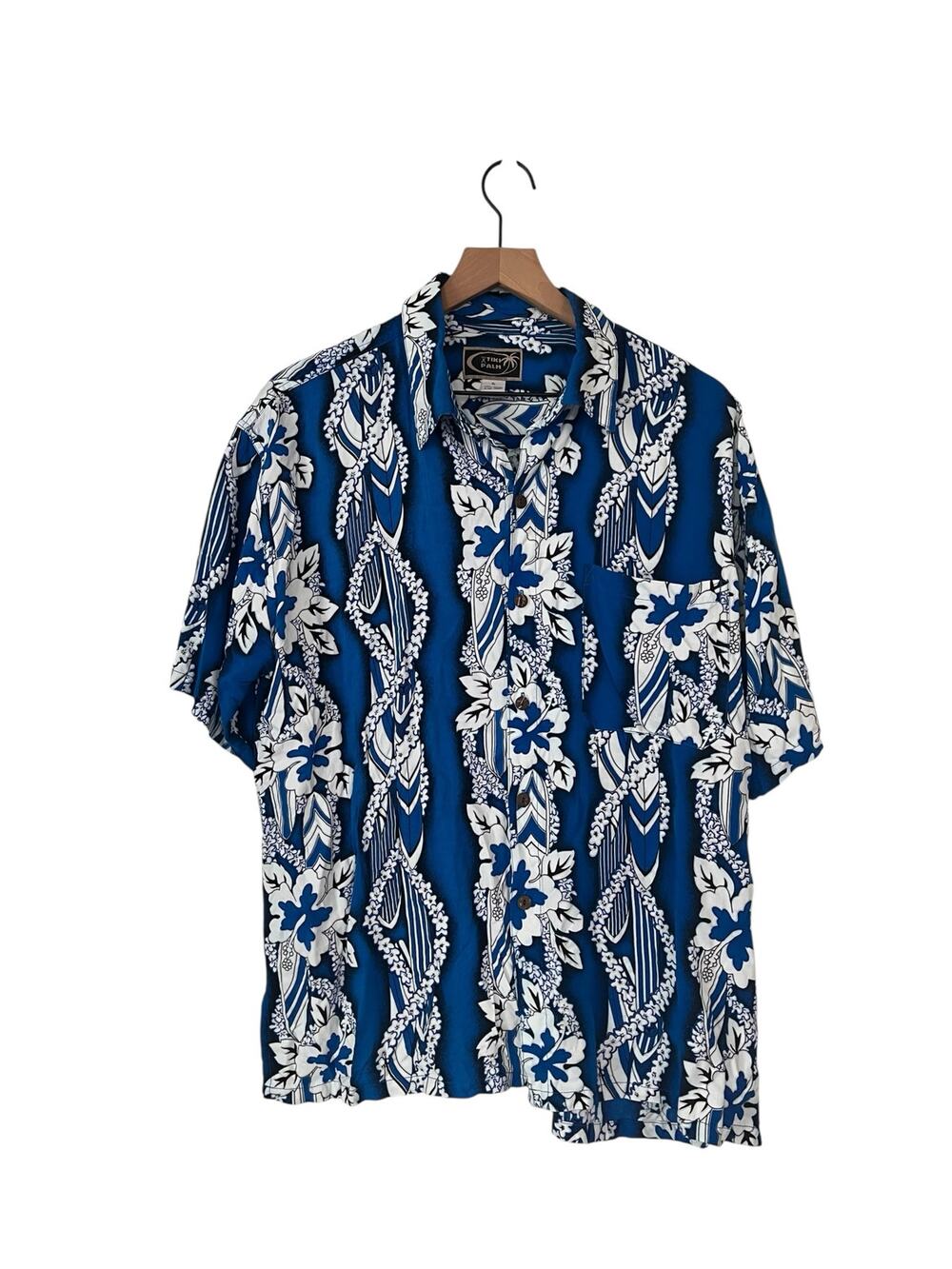 Tiki Palm Mens Blue Floral Hawaiian Short Sleeve Shirt Size XL